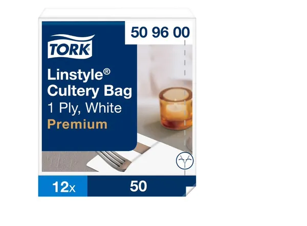 Galda piederumu kabatiņas salvete Tork Linstyle, balta, 21x9.5 cm, 1 slānis, 50gab