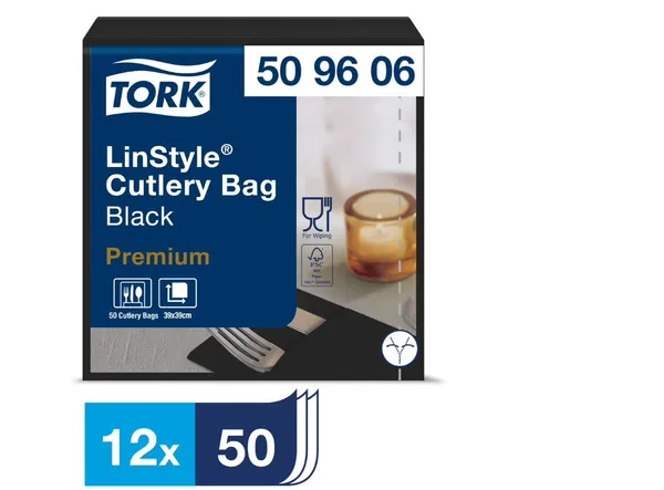 Galda piederumu kabatiņas salvete TORK Linstyle, melna, 21x9.5 cm, 1 slānis, 50gab, 509606