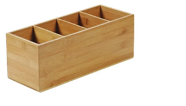 Galda piederumu paliktnis, 4 nodalījumi, bambuss, 35 x 14 cm, H 12 cm