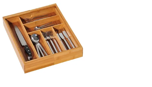 Galda piederumu paliktnis, regulējams, bambuss, 35/58 x 43 cm, H 6 cm