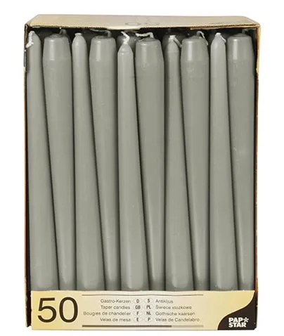 Galda sveces D2,2cmx25cm, pelēkas, 50 gab