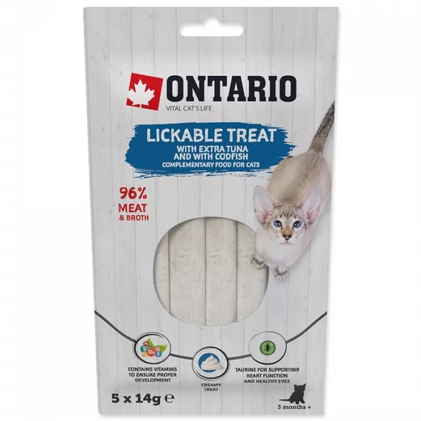 Gardums kaķiem ONTARIO Lickable Treats, ar tunci un mencu, 5x14g