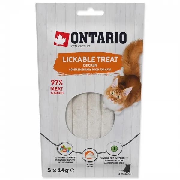 Gardums kaķiem ONTARIO Lickable Treats, ar vistu, 5x14g
