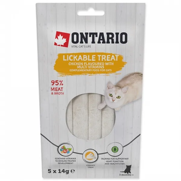 Gardums kaķiem ONTARIO Lickable Treats, ar vistu un multivitamīniem, 5x14g