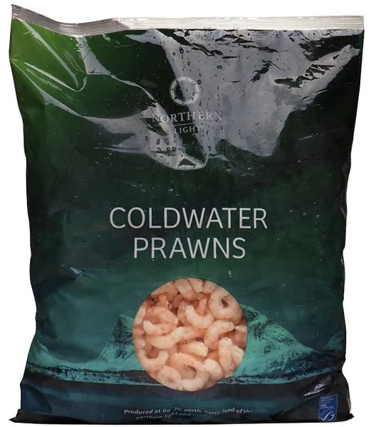 Garneles ziemeļu, saldētas, 100/200, MSC, IQF, vārītas, tīrītas, 20% glazūra, 800g/1kg