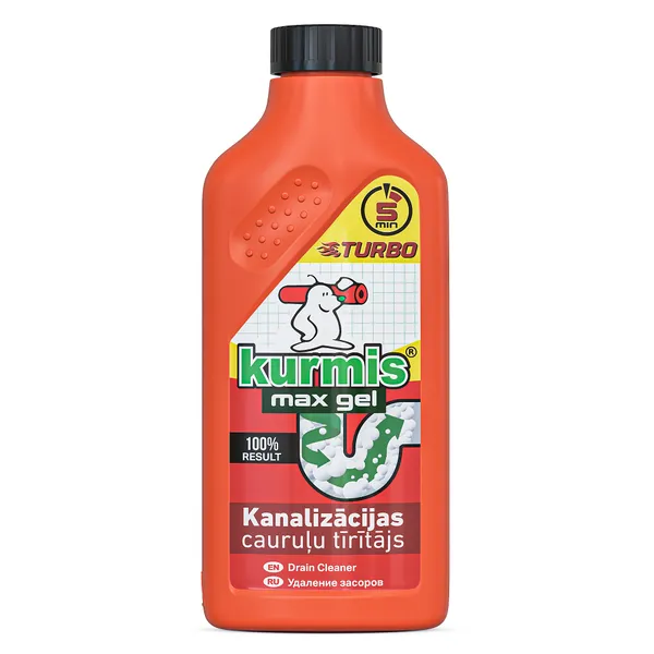 Gēls kanalizācijas cauruļu aizsērējumu novēršanai un tīrīšanai KURMIS, 500ml