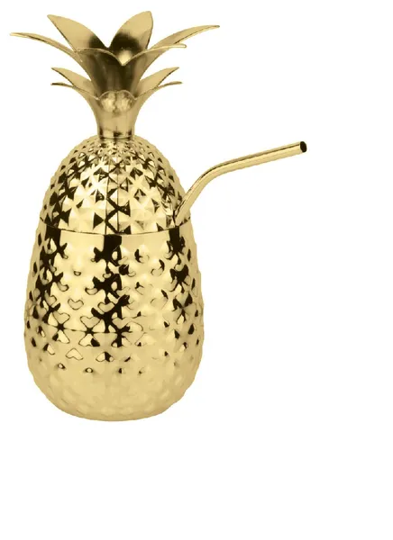 Glāze Pineapple Gold, ar salmiņu, nerūsējošais tērauds, 500 ml, D 9,5 cm