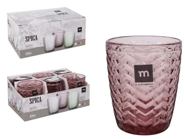 Glāzes Spica, rozā, stikls, 320ml, D 7.8cm, H 10cm, 6gab