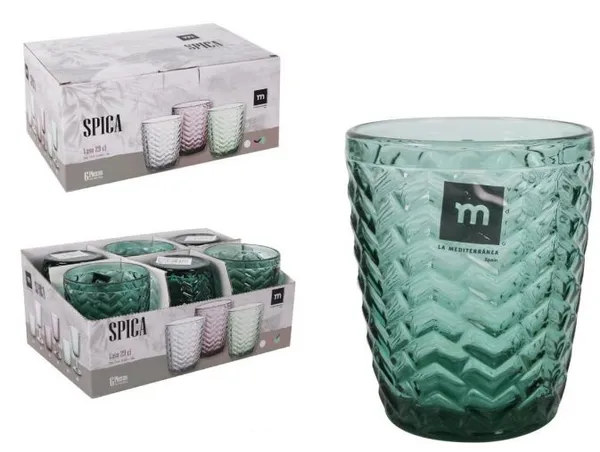 Glāzes Spica, zaļas, stikls, 320ml, D 7.8cm, H 10cm, 6gab