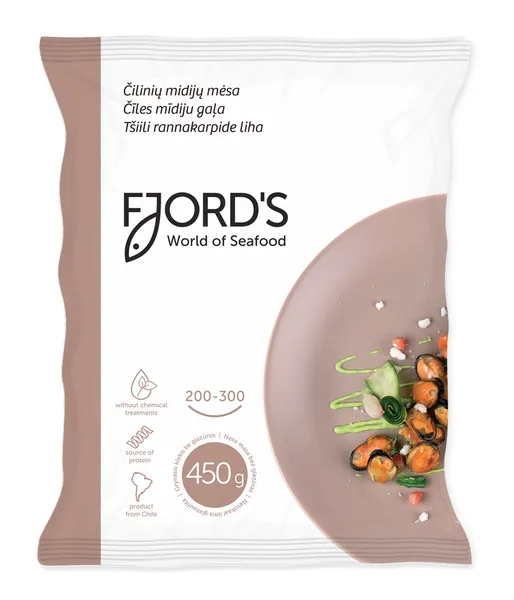 Gliemeņu gaļa FJORD'S, 200-300, 10% glazūra, 450g/500g, saldēta