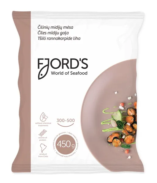 Gliemeņu gaļa FJORD'S, 300-500, 10% glazūra, 450g/500g, saldēta