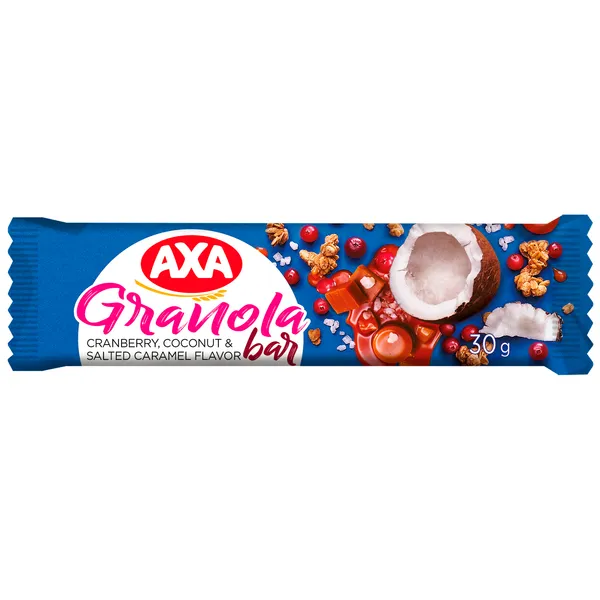 Granolas batoniņš AXA, ar dzērvenēm, kokosriekstu un sāļās karameles garšu, 30g