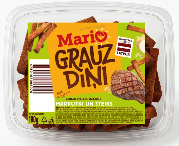 Grauzdiņi MARIO, ar mārrutku un steika garšu, 180g