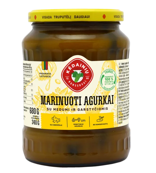 Gurķi marinēti KEDAINIU, sinepju medus marinadē, 680g/340g