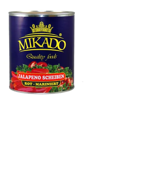 Halapenjo marinētas, sarkanās, šķēlēs MIKADO, 3kg/1.68kg