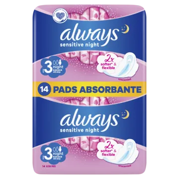 Higiēniskās paketes ALWAYS Sensitive Night, S3, 14 gab.