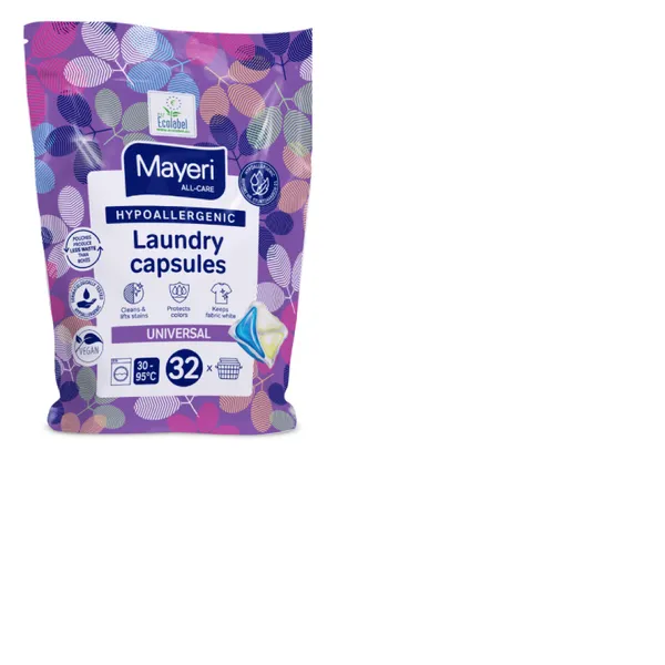 Hipoalerģiskas veļas mazgāšanas kapsulas MAYERI Universal, 32gab