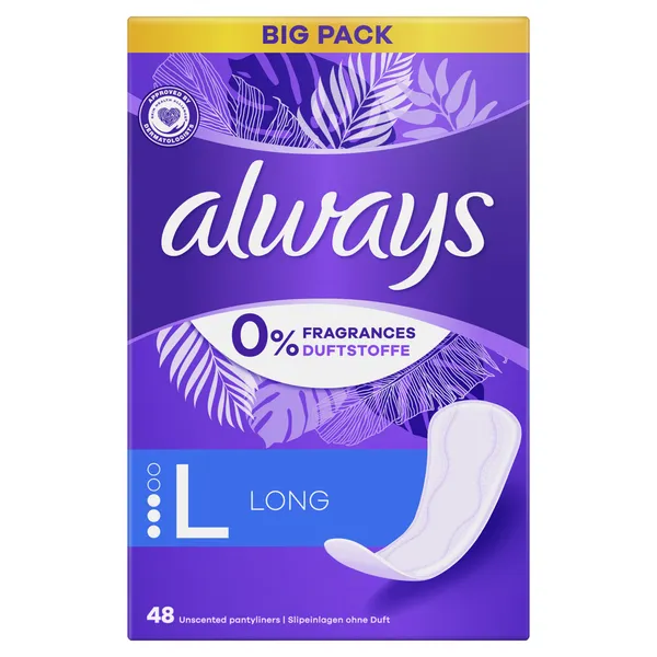 Ikdienas ieliktnīši ALWAYS Long, 0% Perfume, 48 gab.