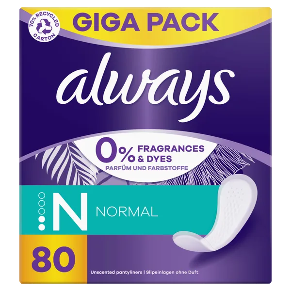 Ikdienas ieliktnīši ALWAYS Normal, 0% Perfume, 80 gab.