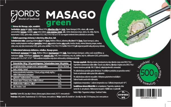Ikri Masago zaļie FJORD'S, 500g, saldēti