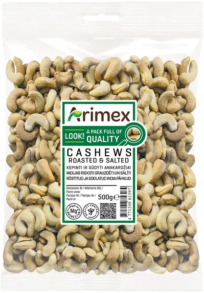 Indijas rieksti grauzdēti, sālīti ARIMEX, 500g