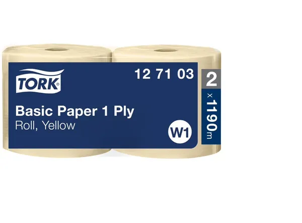 Industriālais papīrs TORK, W1, 1 slānis, dzeltens, 1190m, platums 24cm, 2gab, 127103