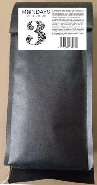 Kafijas pupiņas MONDAYS Nr.3, Arabica un Robusta, tumši grauzdēta, 1kg