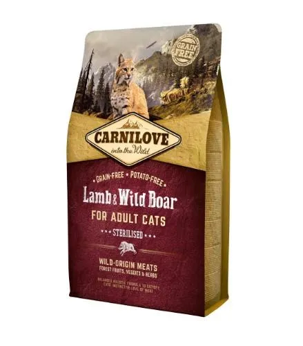 Kaķu barība sterilizētiem kaķiem CARNILOVE jērs&mežacūka, 2kg