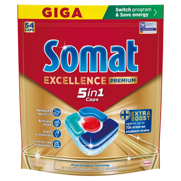 Kapsulas trauku mazgājamām mašīnām SOMAT Excellence Premium 5in1, 54gab