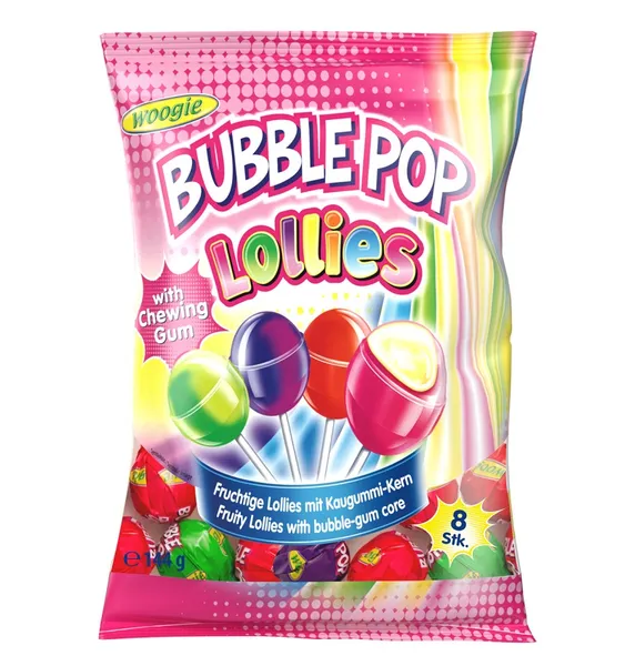 Karameles ar košļājamo gumiju WOOGIE Bubble Pop, 144g