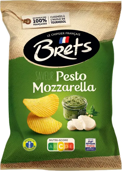 Kartupeļu čipsi BRETS, pesto un mocarellas siera garša, 125g