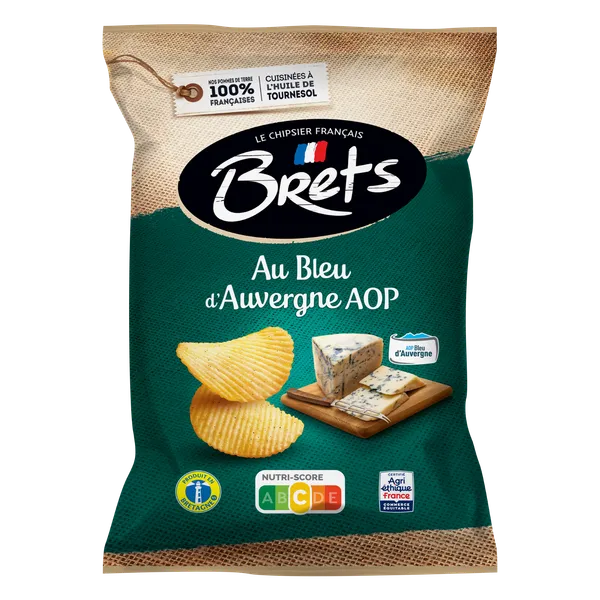 Kartupeļu čipsi BRETS, zilā siera garša, 125g