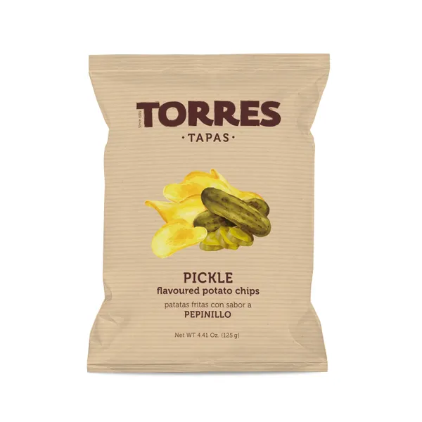 Kartupeļu čipsi TORRES, ar marinēto gurķu garšu, 125g