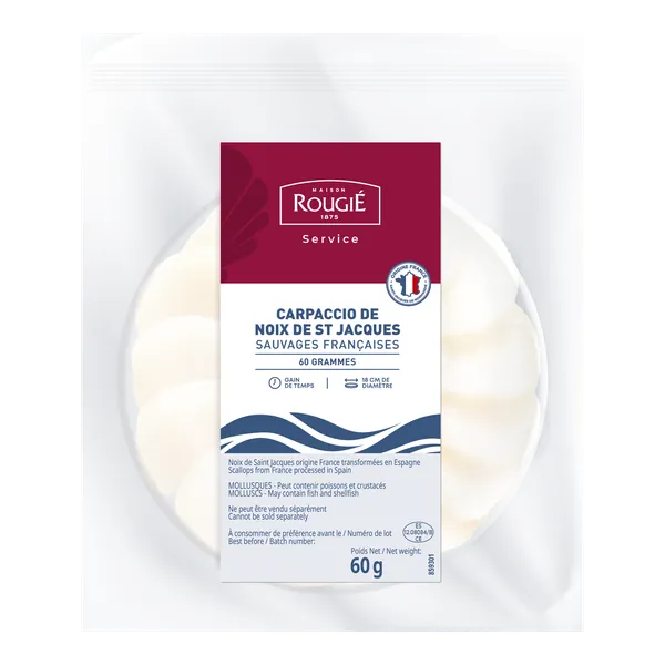 Ķemmīšgliemeņu karpačo ROUGIE, saldēts, jēls, vakuumā, 60g