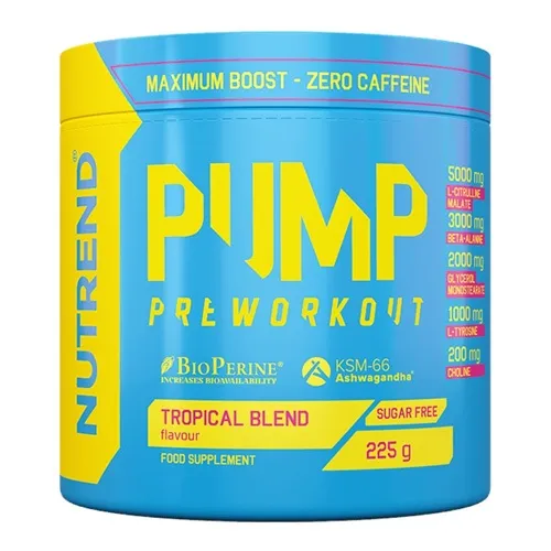 Kofeīnu nesaturošs stimulants pirms treniņa NUTREND, Pump, tropu augļu garša, 225g