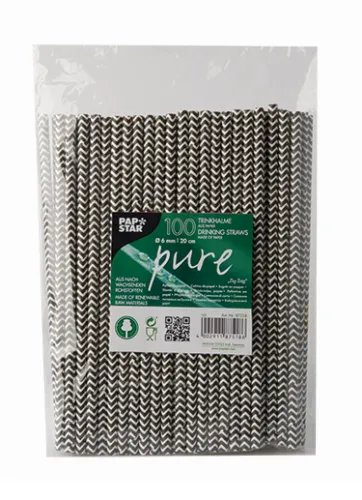 Kokteiļu salmiņi, papīra, PURE Zig Zag, melnbalti, D6cm, 20cm, 0.12kg, 100gab