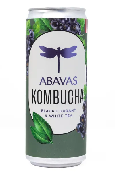 Kombuča ABAVAS, ar upenēm un balto tēju, bundžā, 0.33l (DEP)