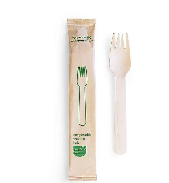 Kompostējamas koka dakšas, iesaiņotas VEGWARE, 0.51kg, 100gab