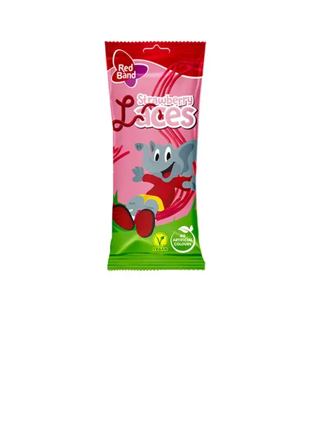 Košļājamās konfektes RED BAND ar zemeņu garšu šņores 100g