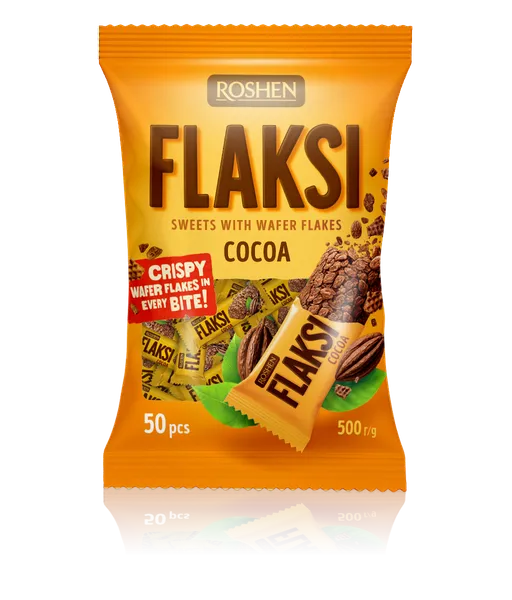 Konfektes ROSHEN Flaksi Cocoa, ar vafeļu pārslām, 500g