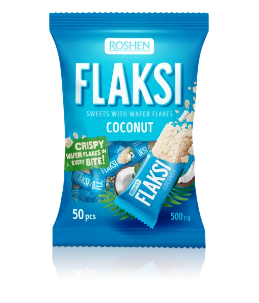 Konfektes ROSHEN Flaksi Coconut, ar vafeļu pārslām, 500g