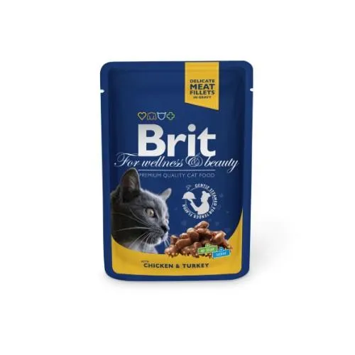 Konservi kaķiem BRIT Premium ar vistas un tītara gaļu, 100g