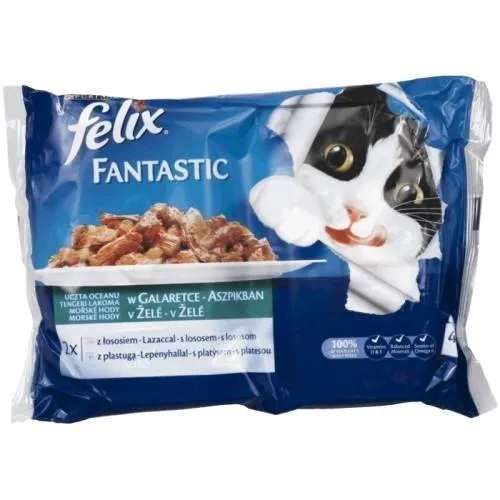 Konservi kaķiem FELIX Fantastic, zivis, mērcē, 4x85g