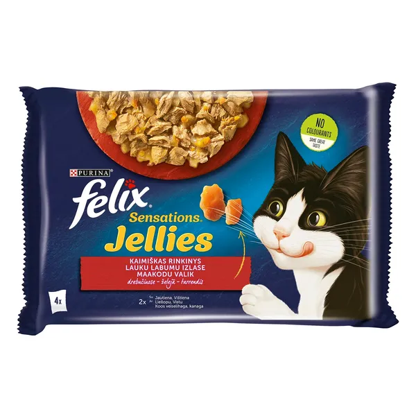 Barība kaķiem Felix Sensations Jellies gaļas izlase 4x85g