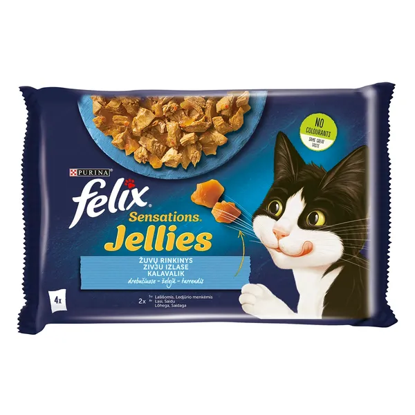 Konservi kaķiem FELIX Sensations, zivju izlase želejā, 4x85g