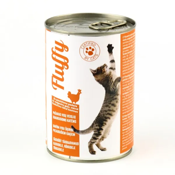 Konservi kaķiem FLUFFY, ar mājputnu gaļu, 410g