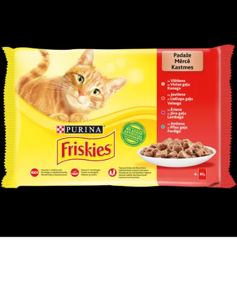 Konservi kaķiem FRISKIES, ar gaļu un mērci, 4x85g