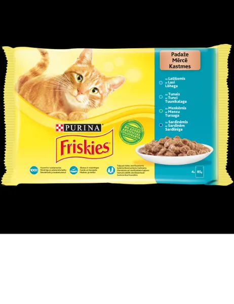 Konservi kaķiem FRISKIES, ar zivīm un mērci, 4x85g