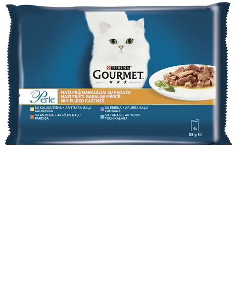 Konservi kaķiem GOURMET Perle, jērs/ tuncis/ pīle/tītars, 4x85g