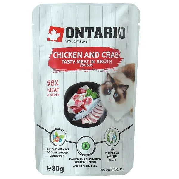 Konservi kaķiem ONTARIO, vista un krabis buljonā, 80g